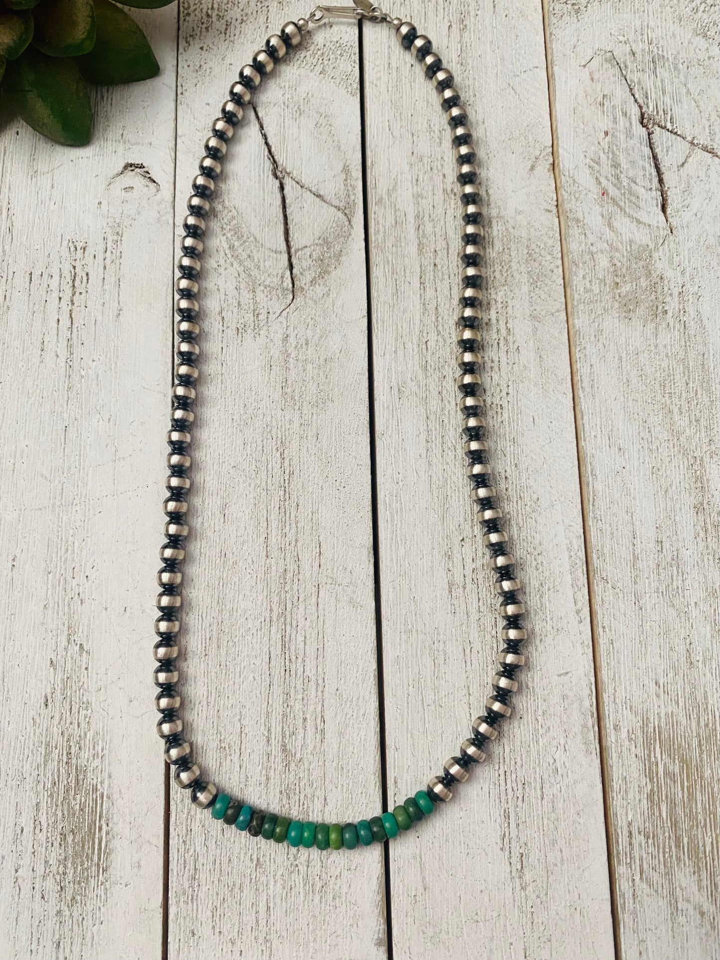 Navajo Turquoise & Sterling Silver Beaded Necklace 20”