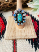 Load image into Gallery viewer, Handmade Sterling Silver, Turquoise &amp; Opal Cluster Adjustable Ring