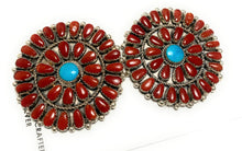 Load image into Gallery viewer, Navajo Natural Turquoise and Coral Cluster Post Earrings