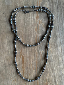 Navajo Sterling Silver Diamond Cut Bead Necklace 46 Inches