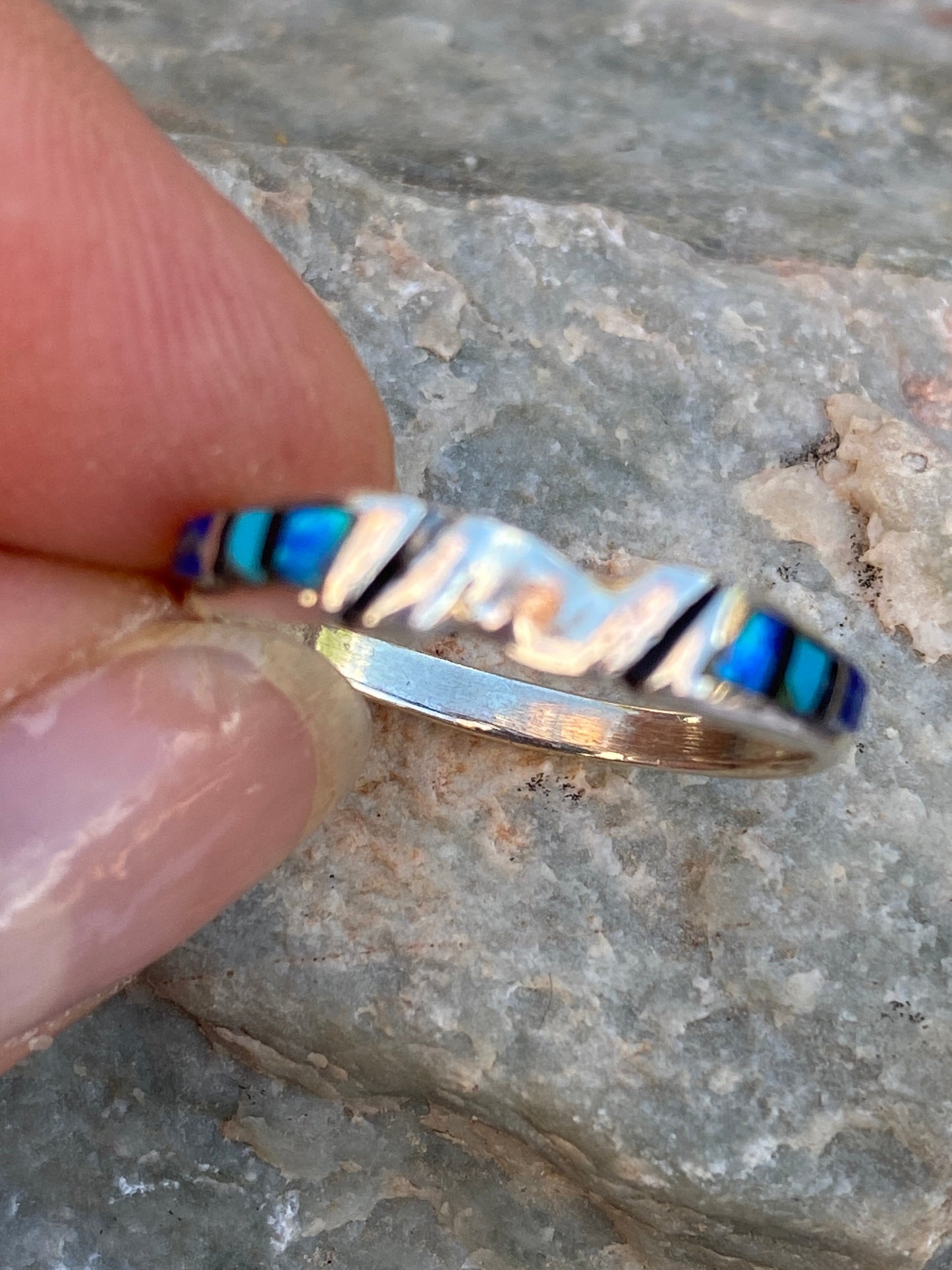 Navajo Lapis, Turquoise, Blue Opal Stacker Ring