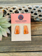 Load image into Gallery viewer, Navajo Sterling Silver &amp; Orange Spiny Post Earrings