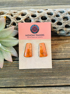 Navajo Sterling Silver & Orange Spiny Post Earrings