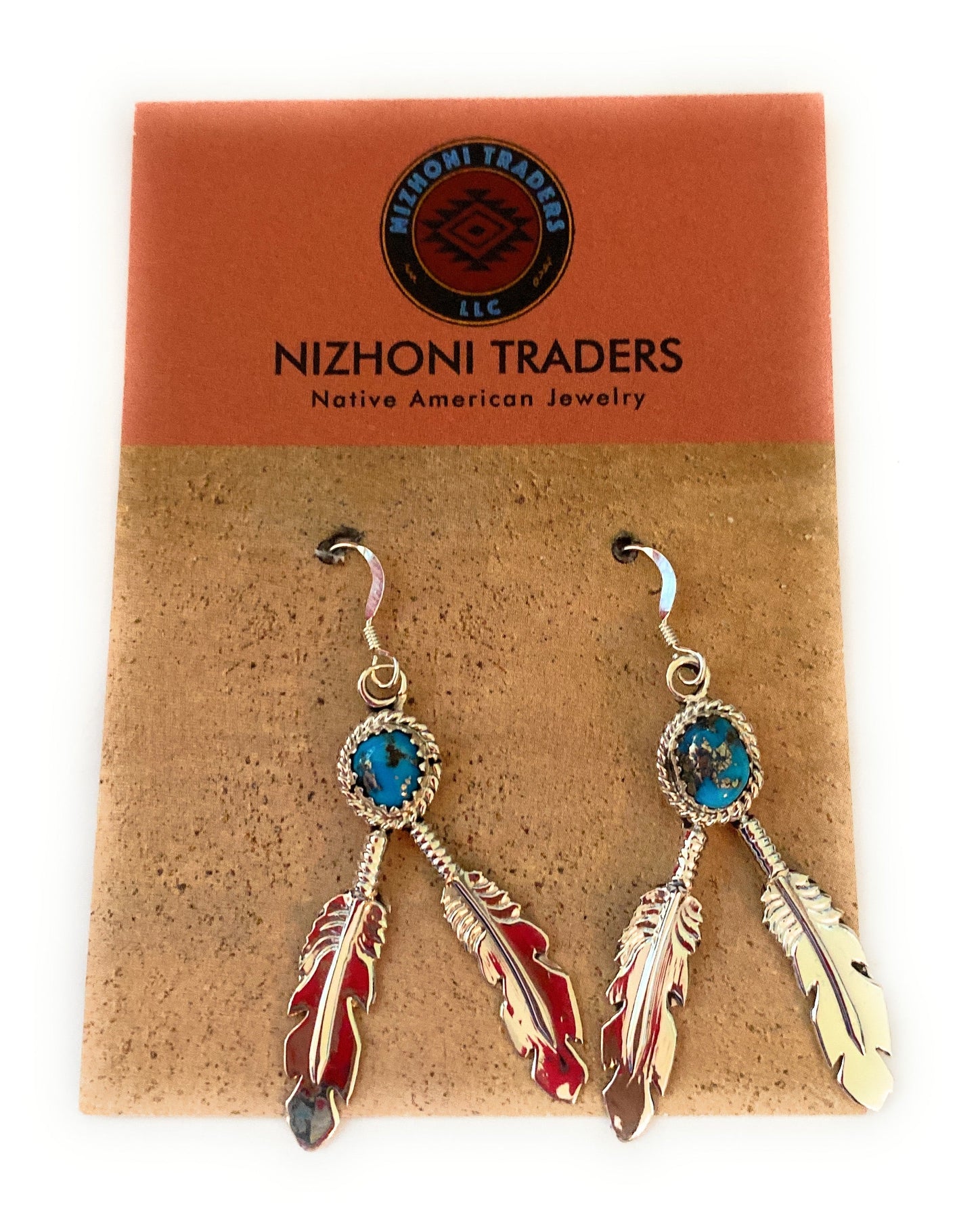 Navajo Sterling Silver & Turquoise Feather Dangle Earrings