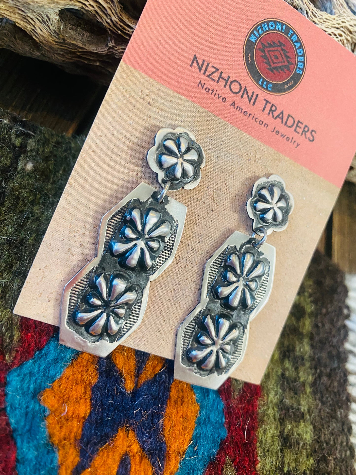 Navajo Sterling Silver Concho Dangle Earrings By Leander Tahe