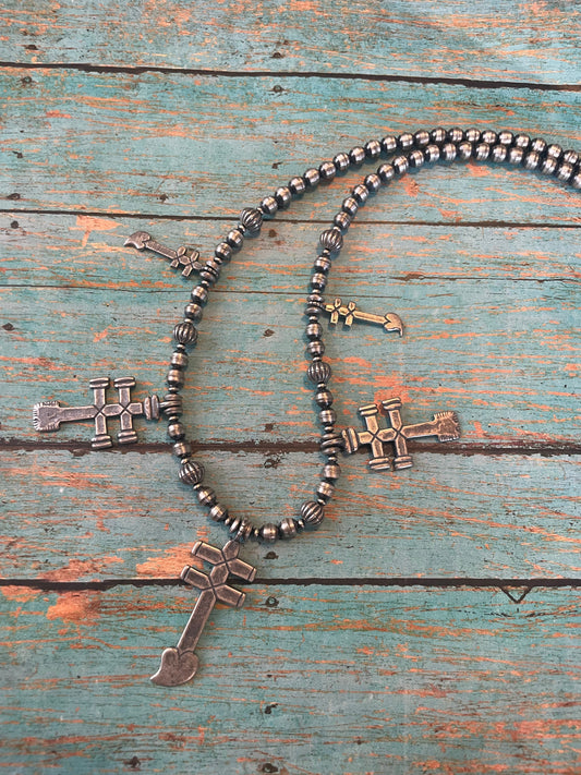 Navajo Sterling Silver Dragonfly Cross Necklace 24inches