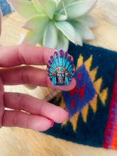 Load image into Gallery viewer, Handmade Sterling Silver &amp; Multi Stone Inlay Indian Chief Ring Size 11.5