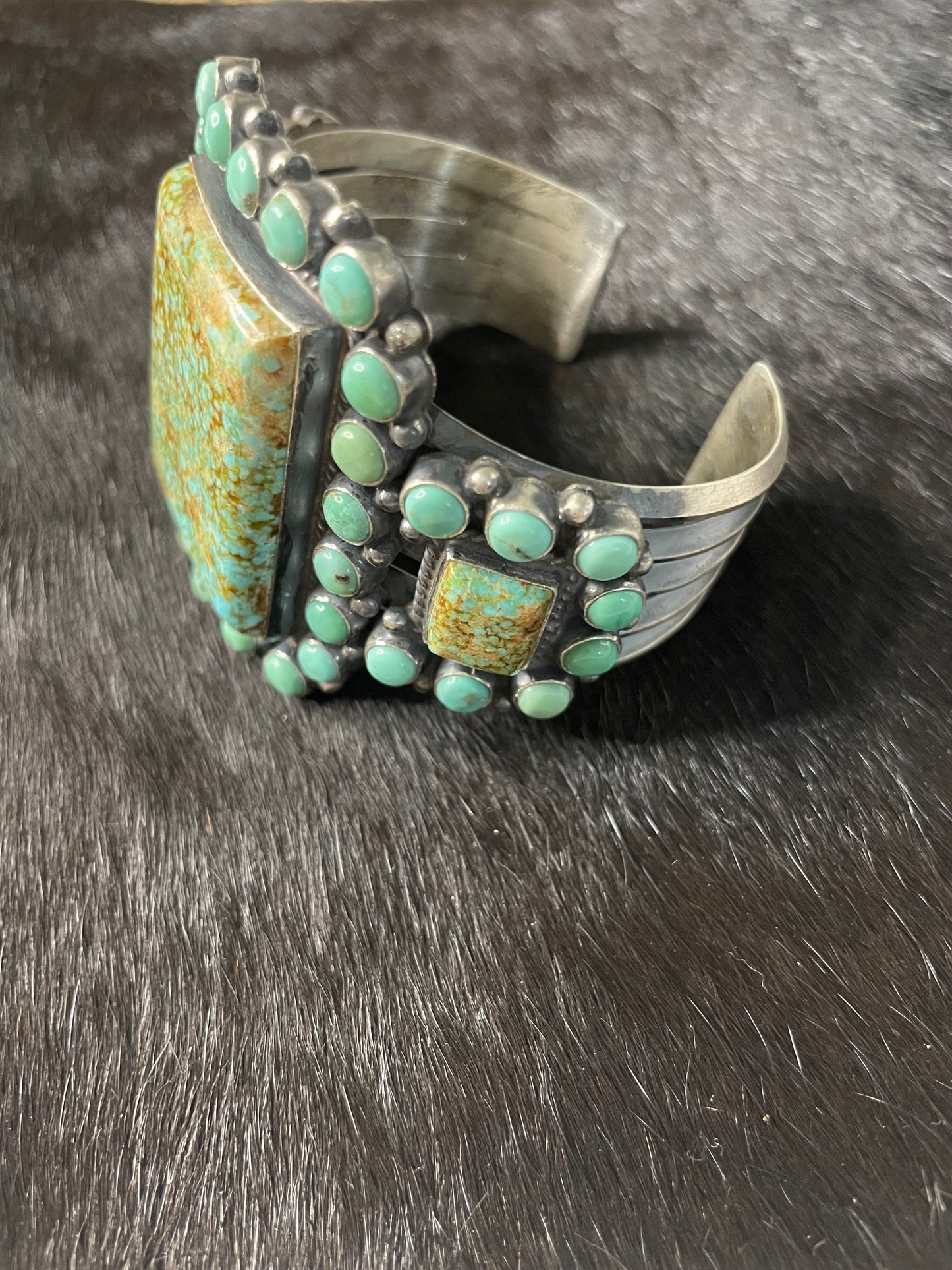 Anthony Skeets Navajo Turquoise & Sterling Silver Cuff Bracelet Signed