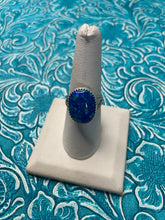 Load image into Gallery viewer, Navajo Man Made Sterling Silver &amp; Blue Opal Ring Signed