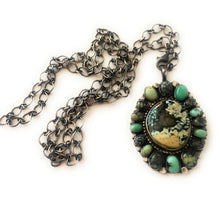 Load image into Gallery viewer, Navajo Sterling Silver &amp; Tibetan Turquoise Cluster Necklace