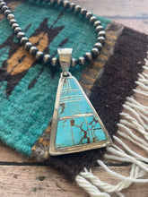 Load image into Gallery viewer, Navajo Number 8 Turquoise Inlay &amp; Sterling Silver Triangle Pendant