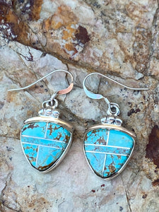 Turquoise 8 & Sterling Silver Inlay Berry Dangle Earrings