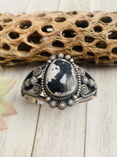 Load image into Gallery viewer, Navajo White Buffalo &amp; Sterling Silver Cuff Bracelet Signed