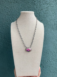 Navajo Sterling Silver & Pink Dream Mojave Necklace Signed