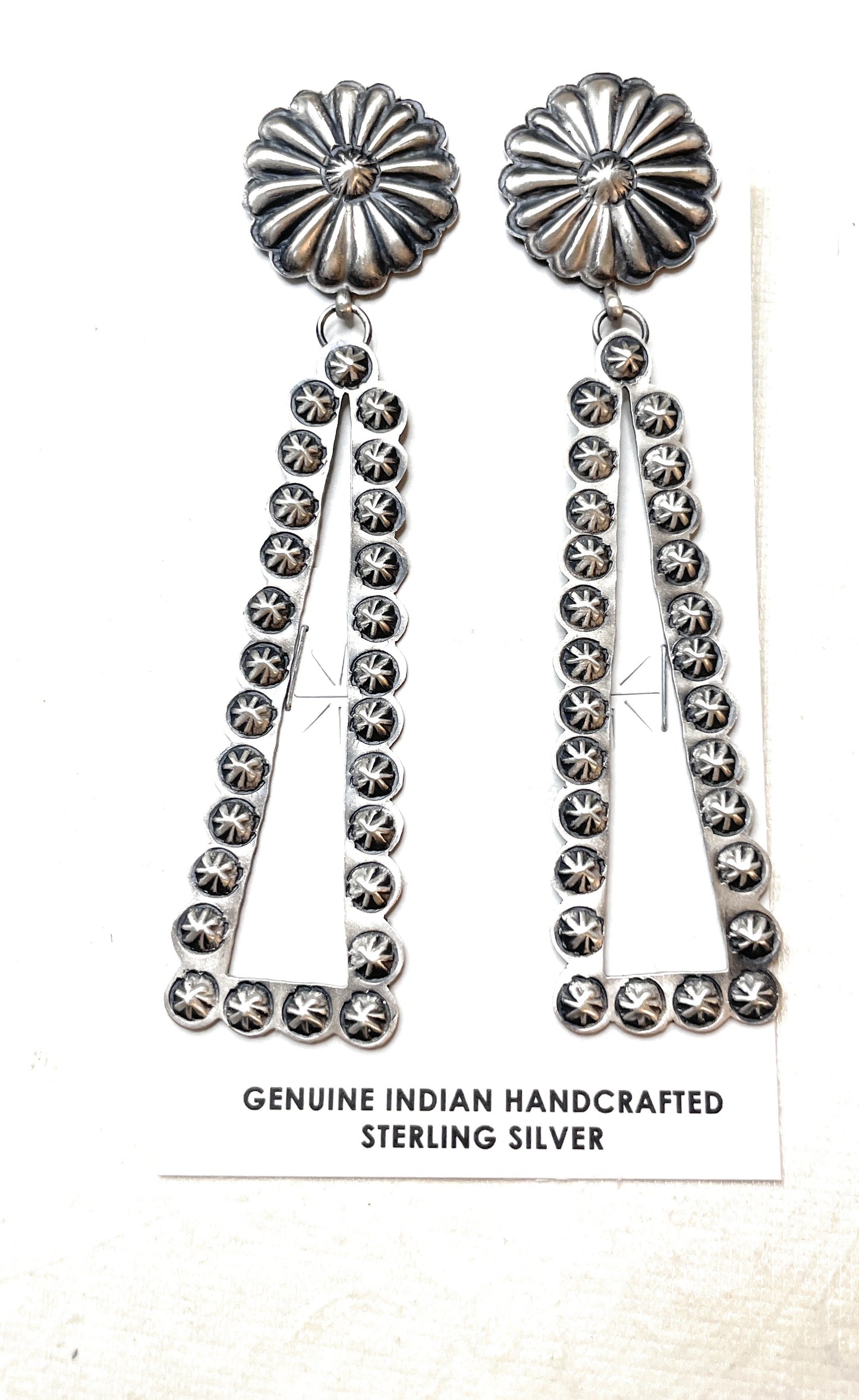 Navajo Sterling Silver Concho Dangle Earrings By Eugene Charley