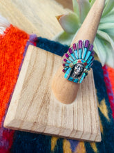 Load image into Gallery viewer, Handmade Sterling Silver &amp; Multi Stone Inlay Indian Chief Ring Size 6.5