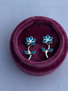 Zuni Sterling Silver & Turquoise Flower Stud Earrings