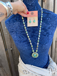 Navajo Sterling Silver Sonoran Gold and Sonoran Mountain Turquoise Necklace Set