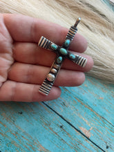 Load image into Gallery viewer, Navajo Sterling Silver &amp; Turquoise Cross Pendant Signed Martha Cayatineto