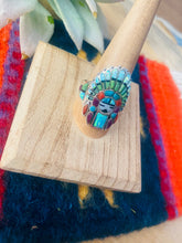 Load image into Gallery viewer, Handmade Sterling Silver &amp; Multi Stone Inlay Kachina Ring Size 9