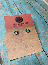 Load image into Gallery viewer, Zuni Sterling Silver, Malachite, Mother of Pearl Stud Heart Earrings