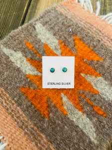 Navajo Sterling Silver & Malachite Mini Stud Earrings