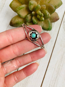 Navajo Sterling Silver & Green Opal Baby Cuff Bracelet