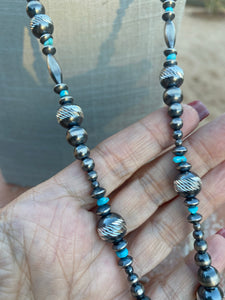 Navajo Sterling Silver & Turquoise Diamond cut 26 inch necklace