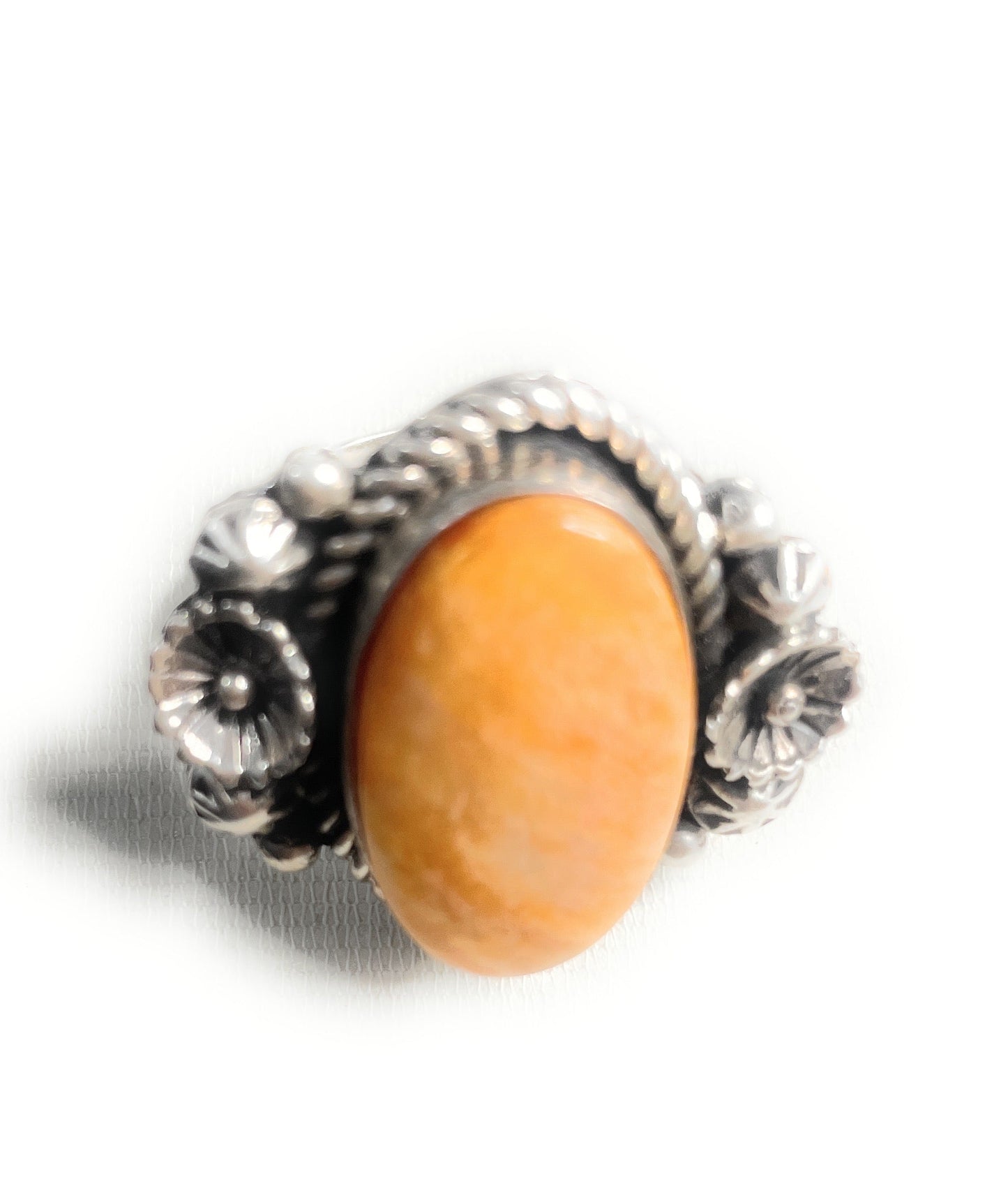 Old Pawn Navajo Sterling Silver & Orange Spiny Ring Size 8.5