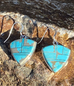 Turquoise & Sterling Silver Shield Dangle Earrings