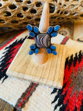 Load image into Gallery viewer, Handmade Sterling Silver, Fordite &amp; Blue Chalcedony Cluster Adjustable Ring