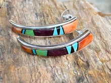 Load image into Gallery viewer, Turquoise Orange Spiny Half Hoop Stud Earrings