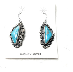 Navajo Sterling Silver & Turquoise Dangle Earrings Signed Sheila Becenti