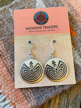 Load image into Gallery viewer, Navajo Hand Stamped Sterling Silver Man in the Maze Dangle Earrings