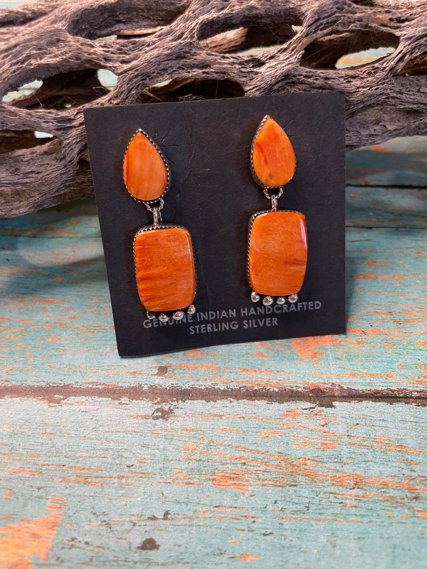 Navajo Sterling Silver And Coral Dangle Earrings