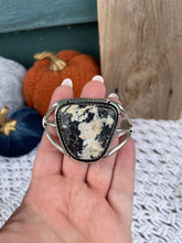 Load image into Gallery viewer, Navajo Sterling Silver And White Buffalo Adjustable Cuff Bracelet