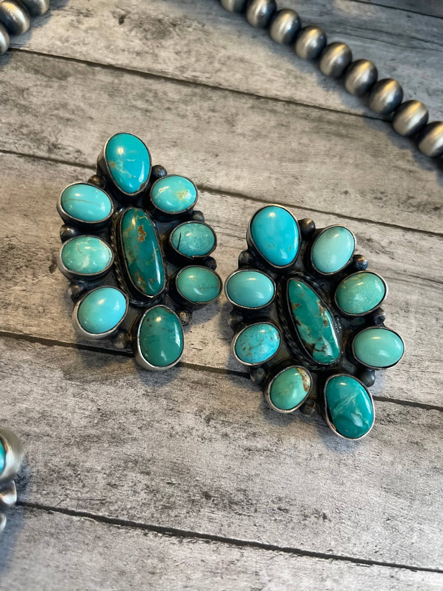 Navajo Sterling Silver & Royston Turquoise Necklace & Earring Set