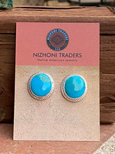 Load image into Gallery viewer, Navajo Kingman Turquoise  Sterling Silver Stud Earrings Signed