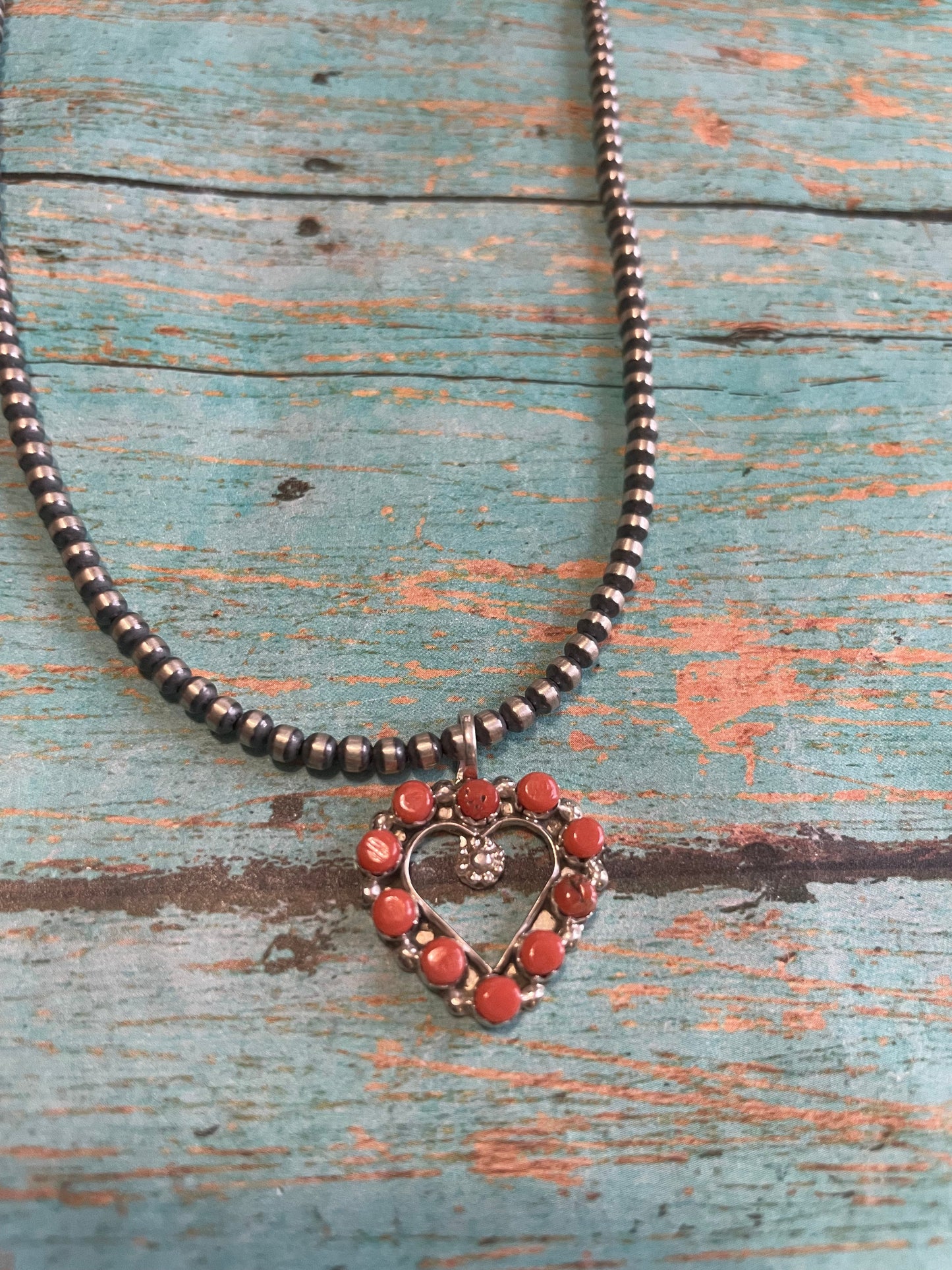 Zuni Sterling Silver & Orange Opal Heart Pendant