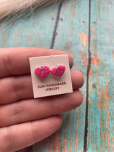 Load image into Gallery viewer, Zuni Sterling Silver &amp; Pink Opal Inlay Heart Stud Earrings