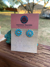 Load image into Gallery viewer, Zuni Sterling Silver &amp; Turquoise Cluster Stud Earrings Signed LW
