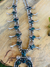 Load image into Gallery viewer, Vintage Navajo Turquoise &amp; Sterling Silver Squash Blossom Necklace