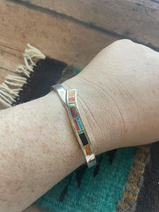 Navajo Handmade Sterling & Multi Stone Inlay Cuff Bracelet