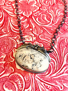 Navajo White Buffalo And Sterling Silver Necklace