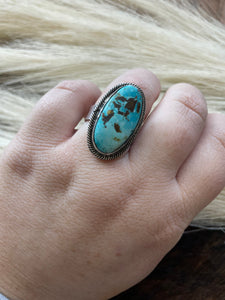 Navajo Handmade Royston Turquoise Oval Ring Size 8
