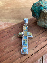 Load image into Gallery viewer, Natural Blue Moon Turquoise &amp; Sterling Silver Navajo  Cross Pendant