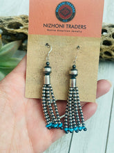 Load image into Gallery viewer, Navajo Turquoise &amp; Sterling Silver Pearl Beaded Tassel Dangle Earrings