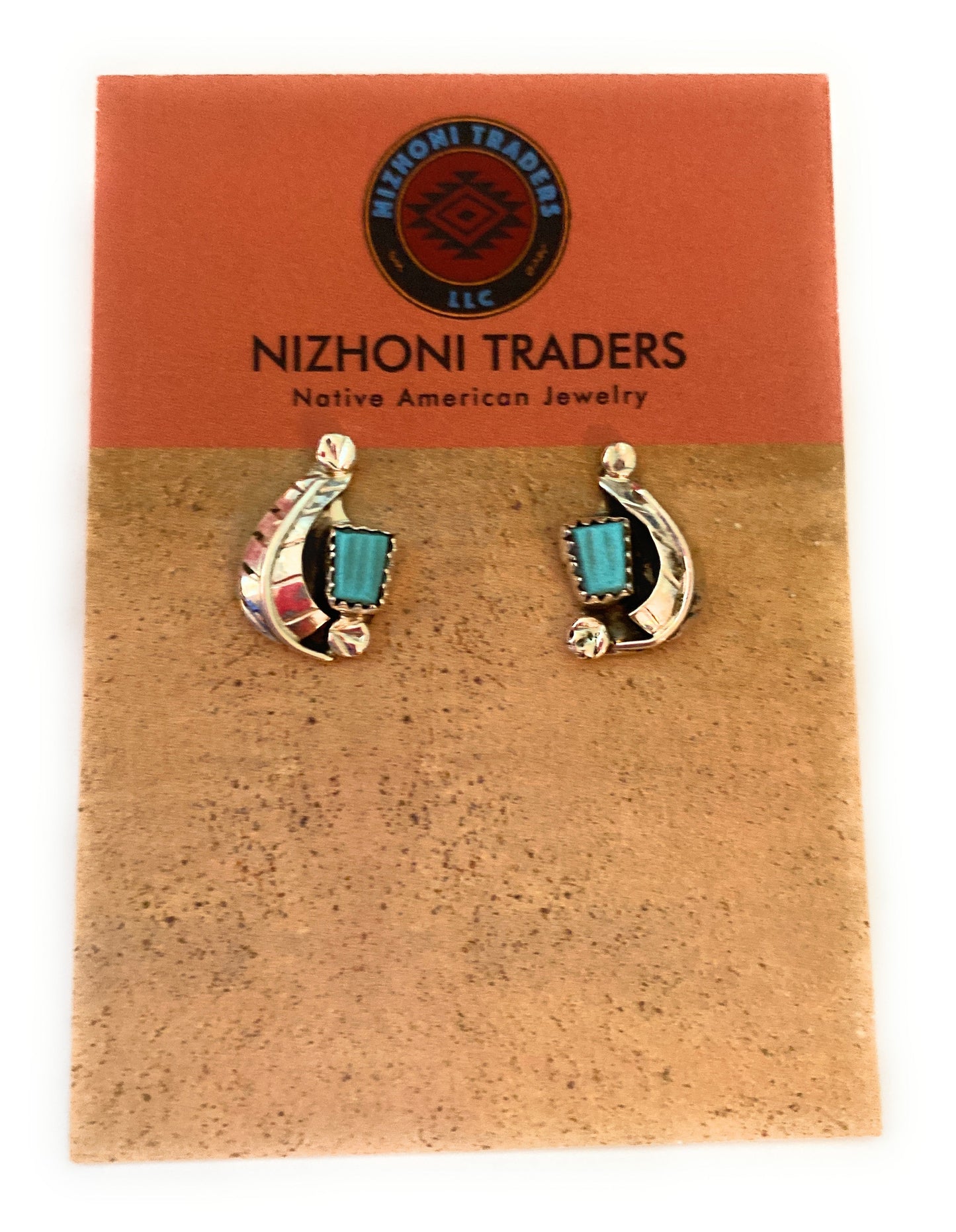 Navajo Sterling Silver & Turquoise Feather Stud Earrings Signed