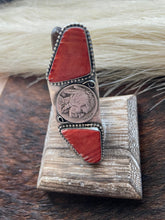Load image into Gallery viewer, Navajo Sterling Silver Red Spiny Liberty Coin Ring Size 8.5