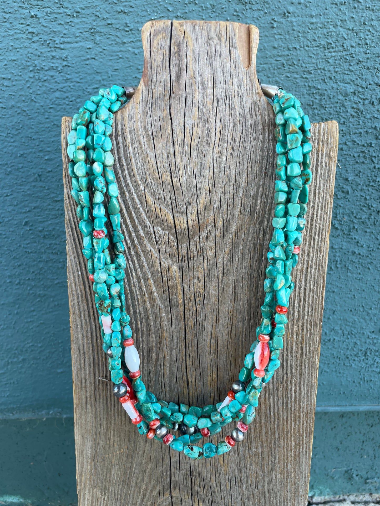 Navajo Turquoise & Sterling Silver 5 Strand Beaded Necklace